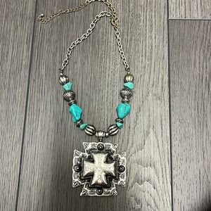 Large Cross Necklace w/Turquoise Beads